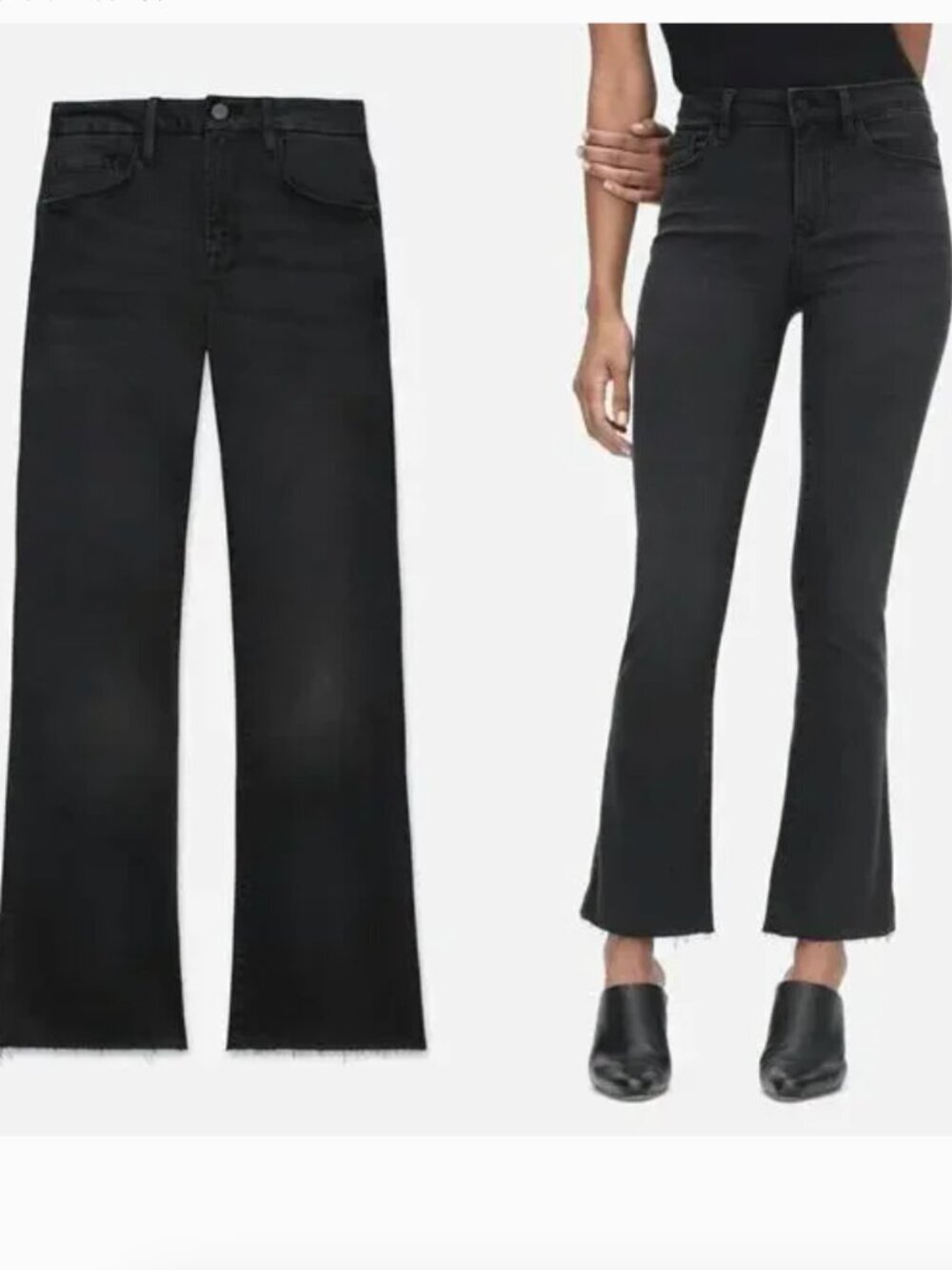 Frame Le Palazzo Crop Jeans Mini Boot Leg Raw Edge Hem Kerry Black Denim Size 32